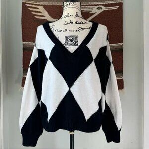 L’AGENCE Diamond V-Neck Oversized Balloon Sleeve Sweater XS